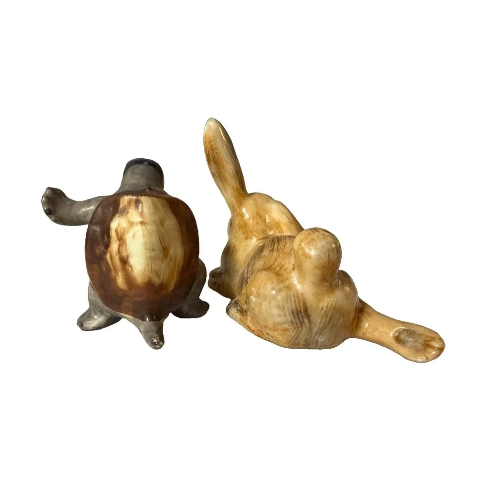 Vintage Japan Rabbit Turtle Salt Pepper Shakers Ceramic Figurines Cork Stoppers